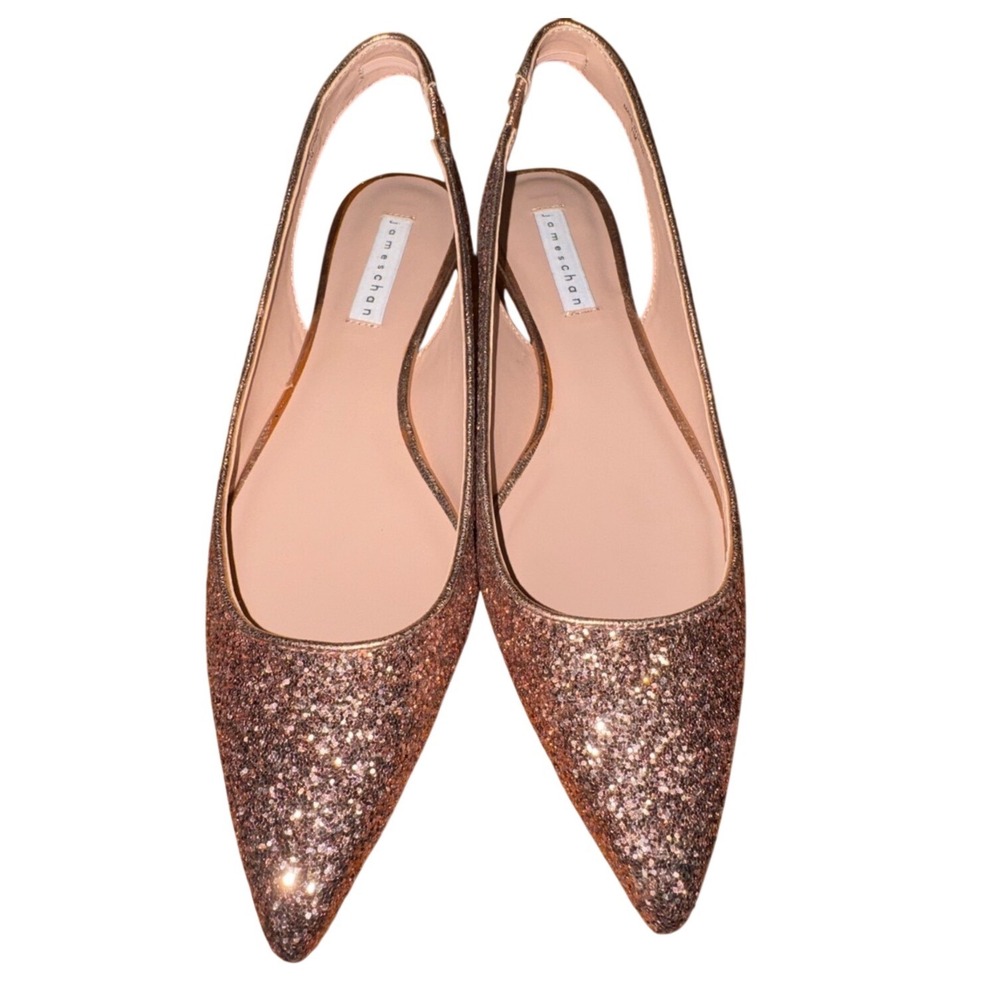 James Chan Nakasey Slingback Flats Womens 10 Pink Rose Gold Glitter Pointed Toe